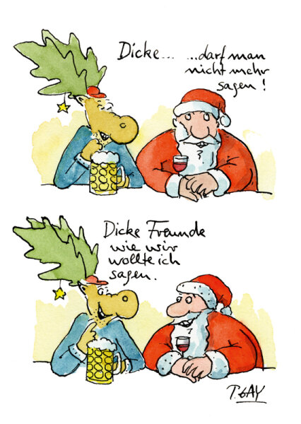 Peter Gaymann Postkarte Weihnachten Dicke Freunde