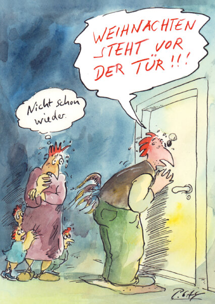 Peter Gaymann Postkarte Weihnachten Weihnachten steht vor der Tür!!!