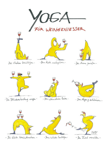 Peter Gaymann Postkarte Yoga für Weingenießer
