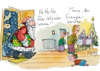 Peter Gaymann Postkarte Weihnachten Mama, der Energieberater