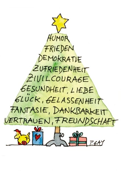 Peter Gaymann Postkarte Weihnachten Tannenbaum Wünsche