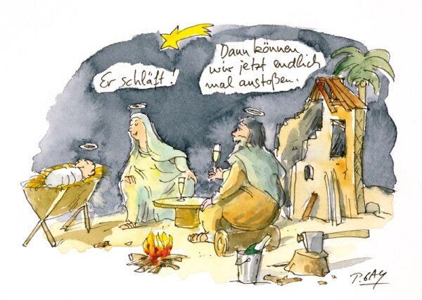 Peter Gaymann Postkarte Weihnachten Jesus schläft