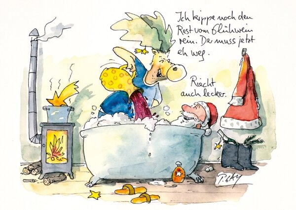 Peter Gaymann Postkarte Weihnachten Glühweinbad