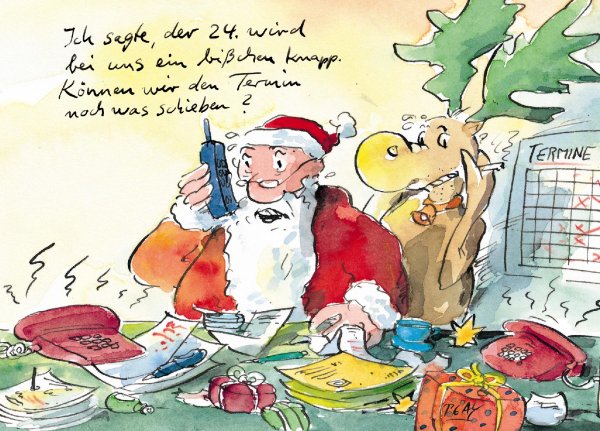 Peter Gaymann Briefkarte Weihnachten Termin was schieben