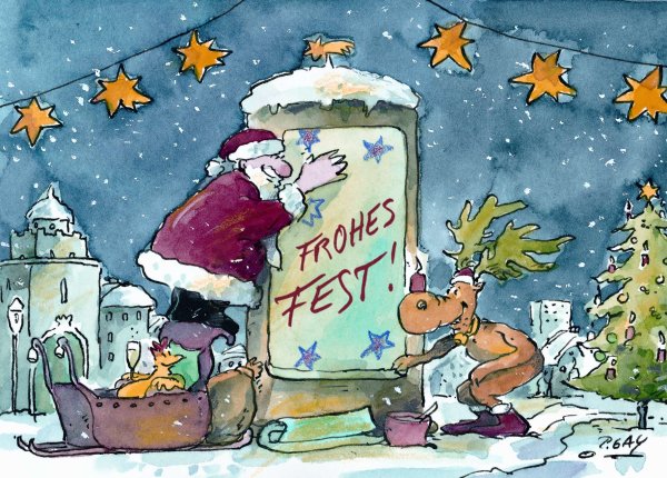 Peter Gaymann Briefkarte Weihnachten Frohes Fest Litfaßsäule