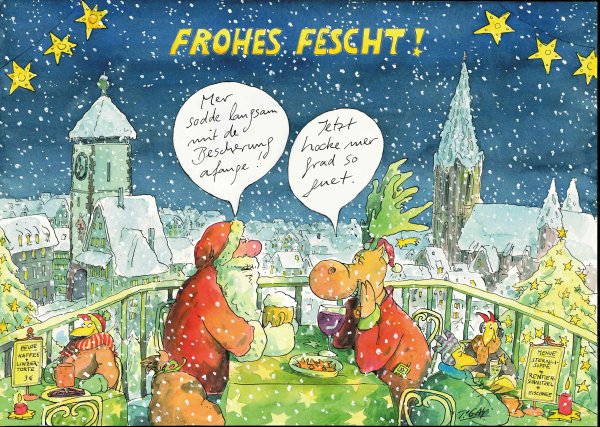 Peter Gaymann Briefkarte Weihnachten Mer sodde langsam