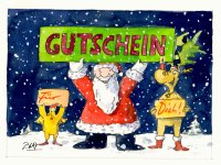 Peter Gaymann Briefkarte Weihnachten Gutschein