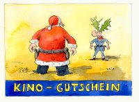 Peter Gaymann Briefkarte Weihnachten Kino-Gutschein