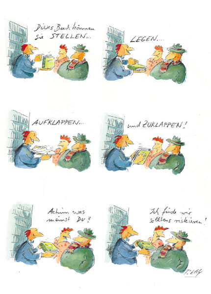 Peter Gaymann Briefkarte Stellen, Legen, Aufklappen