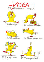 Postkarte Peter Gaymann Yoga für Geburtstagskinder