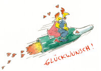 Postkarte Peter Gaymann Glückwunsch Sekt-Rakete