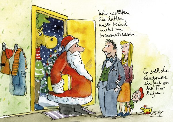 Peter Gaymann Postkarte Weihnachten unser Kind nicht zu traumatisieren