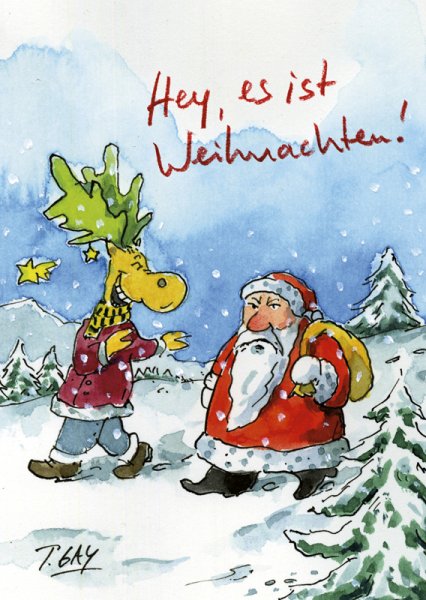 Peter Gaymann Postkarte Weihnachten Hey, es ist Weihnachten!