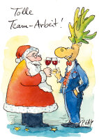Peter Gaymann Postkarte Weihnachten Team-Arbeit!...