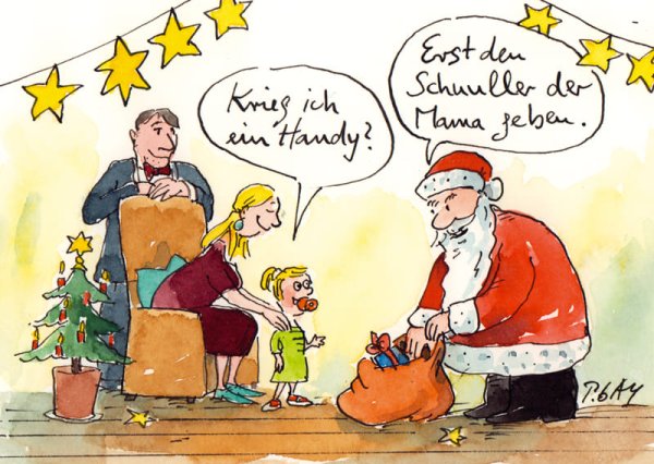 Peter Gaymann Postkarte Weihnachten Krieg ich ein Handy