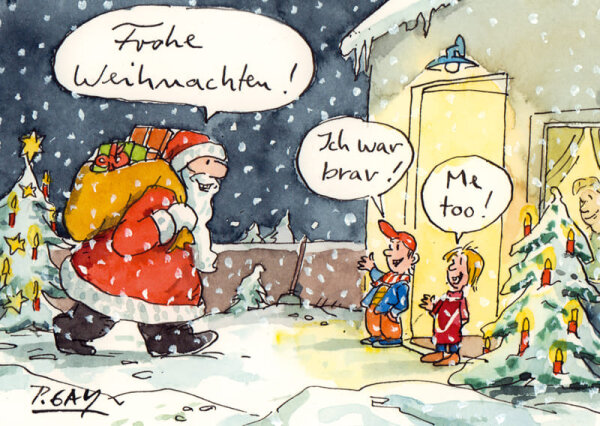 Peter Gaymann Postkarte Frohe Weihnachten Ich war brav Me too