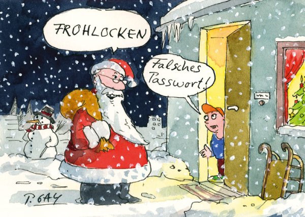 Peter Gaymann Postkarte Weihnachten Frohlocken - falsches Passwort