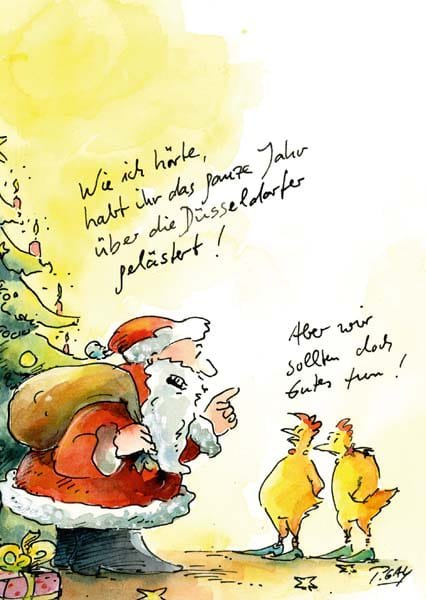 Peter Gaymann Postkarte Weihnachten Lästern über die Düsseldorfer