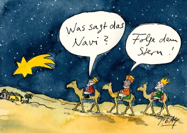 Peter Gaymann Postkarte Weihnachten Was sagt das Navi?