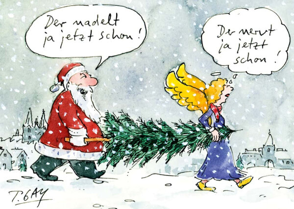 Peter Gaymann Postkarte Weihnachten Der nadelt ja jetzt schon!