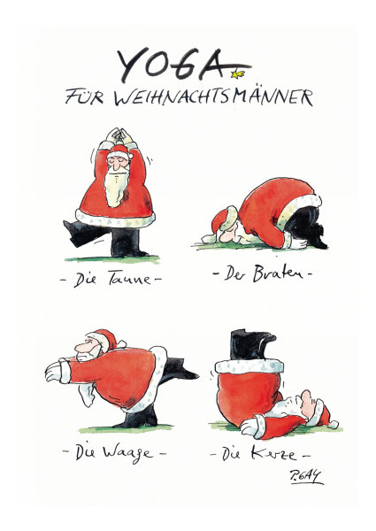 Postkarte Peter Gaymann Yoga für Weihnachtsmänner