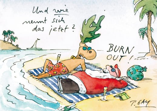 Peter Gaymann Postkarte Weihnachten Burn Out