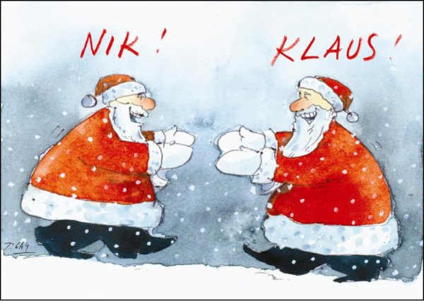 Peter Gaymann Postkarte Weihnachten Nik! Klaus!