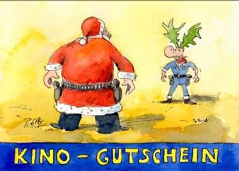 Peter Gaymann Postkarte Weihnachten Kino-Gutschein