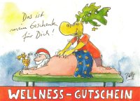 Peter Gaymann Postkarte Weihnachten Wellness Gutschein