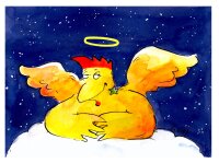 Peter Gaymann Postkarte Weihnachten Engelhuhn