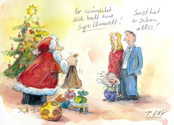 Peter Gaymann Postkarte Weihnachten Super Umwelt