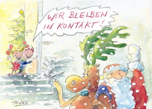 Peter Gaymann Postkarte Weihnachten Bleiben in Kontakt