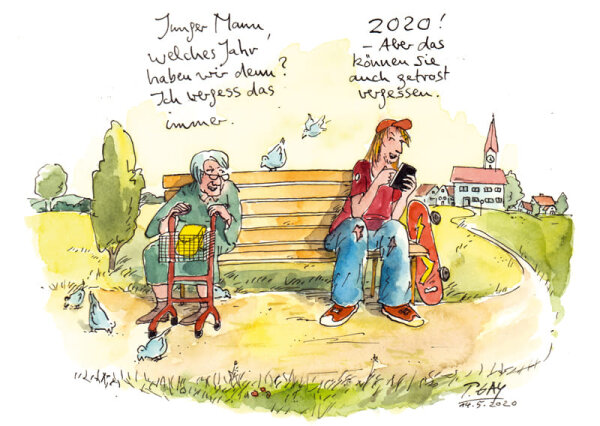 Peter Gaymann Postkarte Welches Jahr haben wir denn?