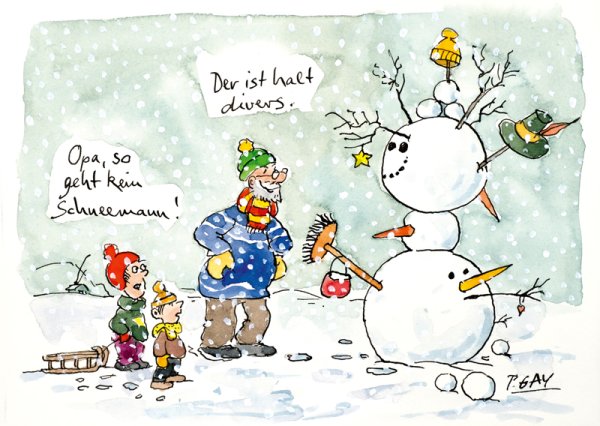 Peter Gaymann Postkarte Weihnachten Schneemann divers